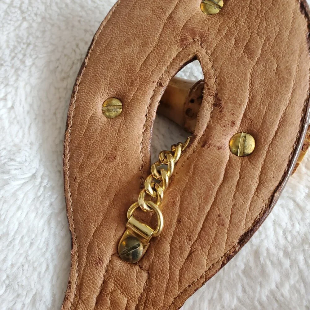 Tan Leather and Snakeskin Embossed Hobo Bag with Bamboo Toggle and Studs